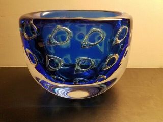 Orrefors Blue Crystal Vase Signed Lundin
