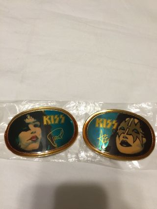 Vintage Kiss 1977 Paul Stanley & Ace Frehley Pacifica Belt Buckles