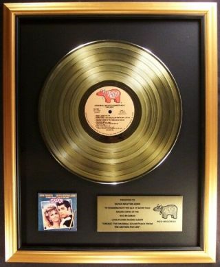Grease Soundtrack Gold Lp Gold Non Riaa Record Award Olivia Newton John