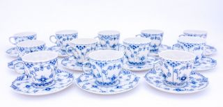 12 Cups & Saucers 1035 - Blue Fluted Royal Copenhagen Full Lace - 1:st Quality 2