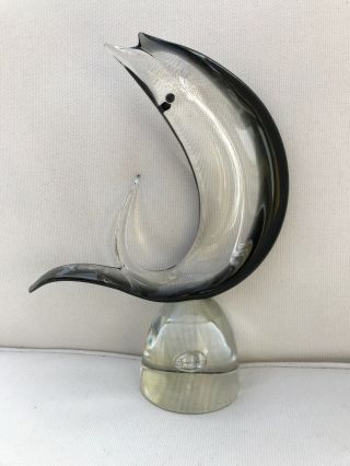 1978 Signed Cenedese Murano Art Glass Fish Sleek Modern Design Clear to Black 2
