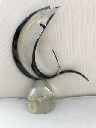 1978 Signed Cenedese Murano Art Glass Fish Sleek Modern Design Clear to Black 5