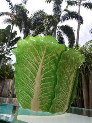 Fab " Lettuce Ware " Mcm Centerpiece By Dodie Thayer Vgc Palm Beach Cabbage Leaf