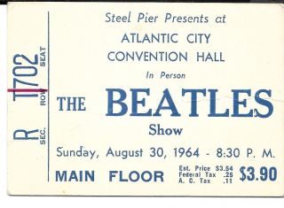 The Beatles 1964 Concert Ticket Stub - Atlantic City,  Nj