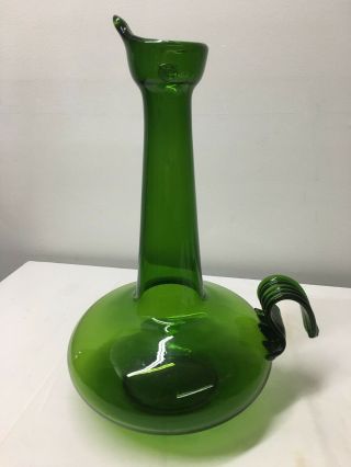 Wayne Husted Hand Signed Bird Vase In Forest Green.  Blenko Art Glass.  Mcm