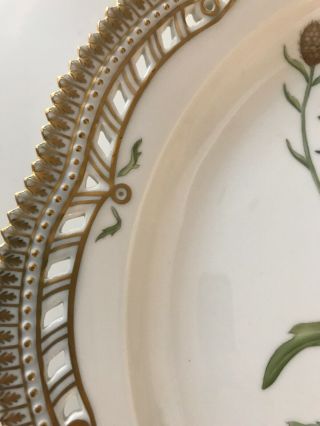 Flora Danica Large Round Platter Gilded W/ Perforated Border 14.  25” 7