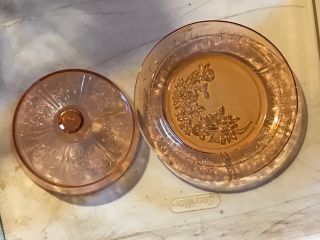 Vintage Pink Depression Glass Round Butter/cheese Dish W/Original Lid 3