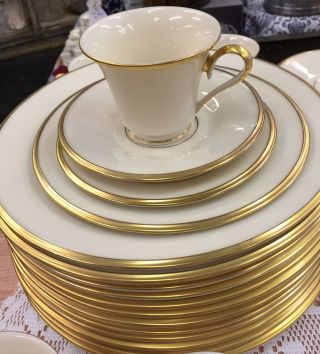 Service For 12 5 Piece Place Settings Of Lenox Eternal China Gold Rims On White