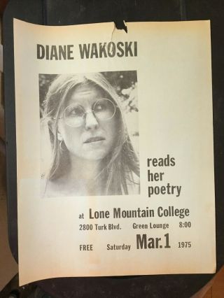 Diane Wakoski Reads Her Poetry 1975 Theatre Poster.  Vintage.  Concert