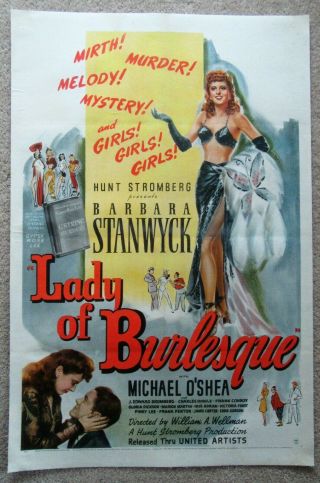 Lady Of Burlesque 1943 1sht Movie Poster Linen Barbara Stanwyck Vg