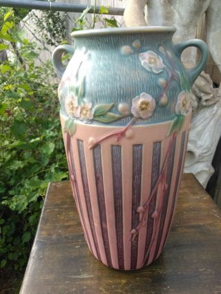 Exceptional 1932 Roseville Pottery Cherry Blossom Vase 627 - 12 Label Nr