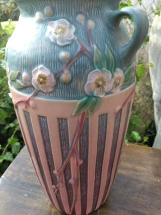 Exceptional 1932 Roseville Pottery Cherry Blossom Vase 627 - 12 Label NR 2