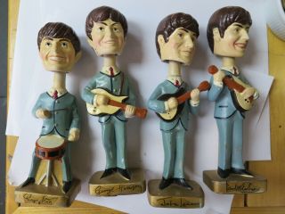 Beatles 1964 Car Mascots Complete Set Bobbleheads Nodders Rare 8 " See