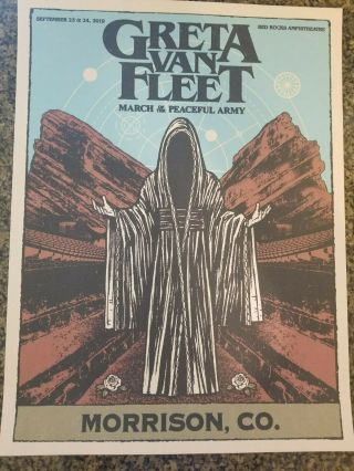 Greta Van Fleet Red Rocks Official Poster March Of The Peaceful Army Sep 2019