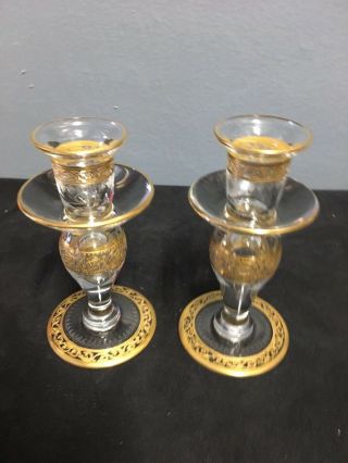 GOLD AND CLEAR ST.  LOUIS FRANCE CRYSTAL CANDLE HOLDERS (on Hold) 2
