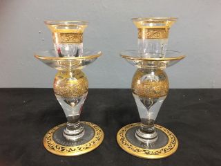 GOLD AND CLEAR ST.  LOUIS FRANCE CRYSTAL CANDLE HOLDERS (on Hold) 5