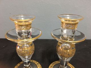 GOLD AND CLEAR ST.  LOUIS FRANCE CRYSTAL CANDLE HOLDERS (on Hold) 6