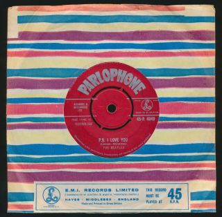Beatles ULTRA RARE FIRST ISSUE VINTAGE UK 1962 RED LABEL ' LOVE ME DO ' 45 4