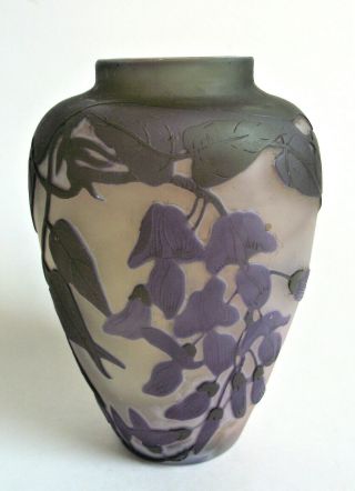 Antique Emile Galle 4 5/8 " Wisteria French Cameo Art Nouveau Cabinet Glass Vase