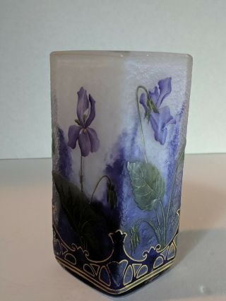Daum Nancy Cameo And Enamelled Glass Violets Vase,  Signed &