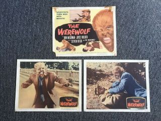 Set Of 3 Lobby Cards 1956 The Werewolf.  Title Card.  Etc.  Halloween Monster