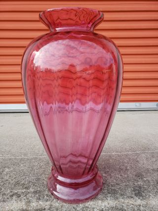 Pilgrim Glass Cranberry Floor Vase 28 " Mouthblown Glass