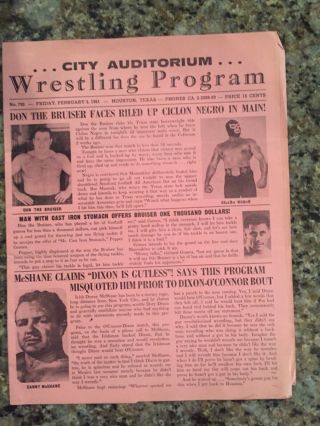 Wwf/wrestling Vintage Program February 1961 - Houston Texas