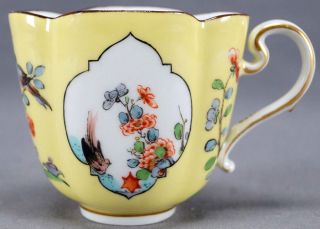 19th Century Meissen Hand Painted Yellow Kakiemon Birds Quatrefoil Coffee Cup