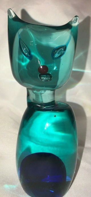 Vintage Murano Green Glass Cat Likely Antonio Da Ros For Cenedese
