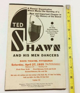 1935 Ted Shawn And His Men Dancers Davis Theatre Pittsburgh Program