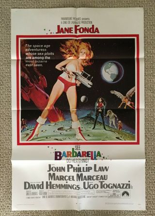 Vintage 1968 Barbarella Jane Fonda Movie Poster Sci - Fi Cult 1 Sheet