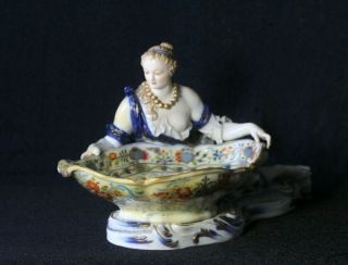 Antique Late 19thc Meissen Sweetmeat Semi Nude Woman Porcelain Figure Bowl