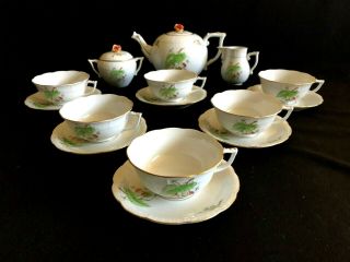 Herend Porcelain Handpainted Tea Set For 6 Persons With Rosehip Pattern (17pcs. )