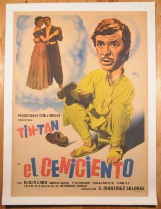 Vtg 1951 Tin Tan " El Ceniciento " Mexican 1 Sheet Movie Poster By Renau