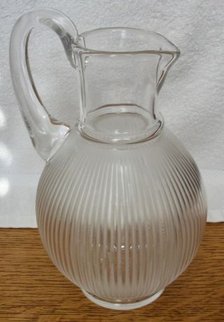 Signed Lalique France Crystal Langeais Clear & Frosted Ribbed Pitcher Stirrer