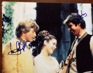 “star Wars” Harrison Ford Carrie Fisher & Mark Hamill Signed Photo Autograph