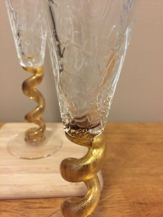 Champagne Flutes Glass Artisan Signed One Of A Kind Wedding Gift