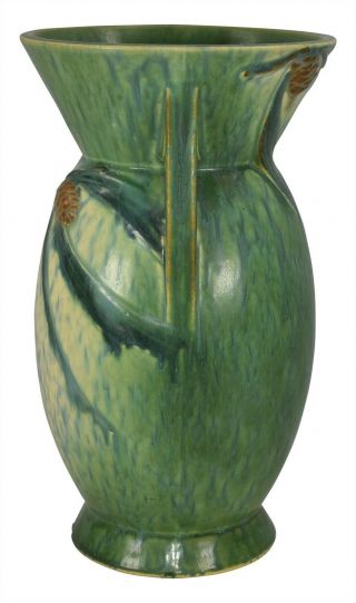 Vintage Roseville Pottery Futura Art Deco Green Pine Cone Vase 433 - 10 2