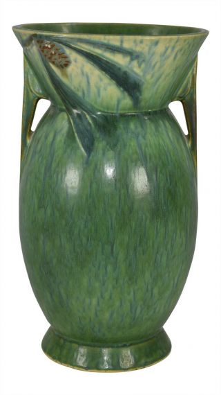 Vintage Roseville Pottery Futura Art Deco Green Pine Cone Vase 433 - 10 3
