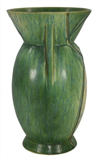 Vintage Roseville Pottery Futura Art Deco Green Pine Cone Vase 433 - 10 4