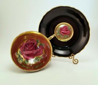 Rare Paragon Pink Floating Rose,  Gold/black,  Teacup & Saucer