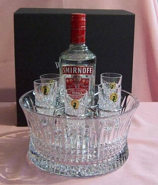 Waterford Lismore Diamond Vodka Set In Chill Bowl With 6 Shot Glasses; Nib