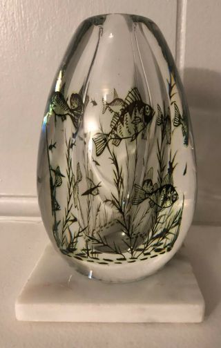 Edward Hald Signed Orrefors Graal Glass Vase 6 " Aquarium No.  572l Scandinavian