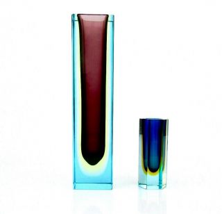 Rare Giant 30cm Murano Uranium/turquoise Art Glass Ufo Space Age Block Vase