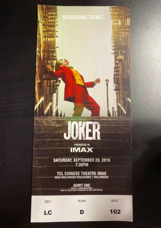 RARE Joker Movie Red Carpet Premiere T - Shirt (M),  Ticket 2019 Batman Film 2