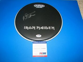 Nicko Mcbrain " Iron Maiden " Drummer Signed Drumhead Psa/dna
