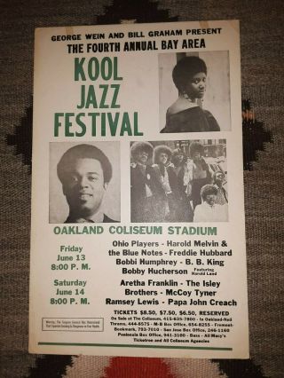 Rare Kool Jazz Festival Oakland Coliseum Concert Poster 14 X 22 1975