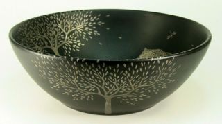 Emilia Castillo Mexico Art Pottery Bowl Silver On Black Basalt Jaguar Safari