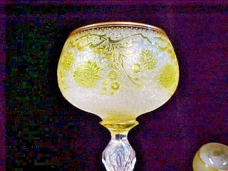 (set Of 5) Moser Chartreuse Frost Floral Gold Glass Wine Hock Goblet