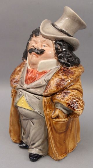 2 Antique Figural Majolica Tobacco Humidor Jars,  Man w/ Fez,  Top Hat Fur Coat 11
